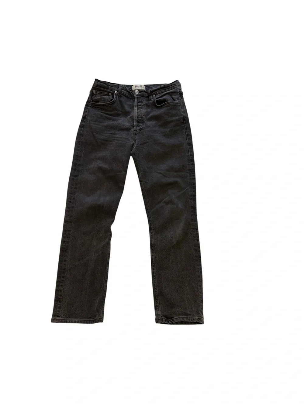 AGOLDE Riley High Rise Straight Crop Jeans Black Size 27 Button Fly Denim
